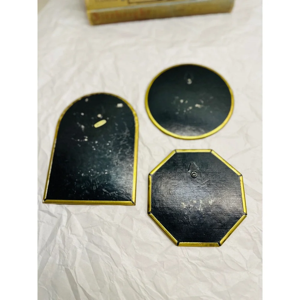 Vintage Brass Miniature Wall Mirror Set 3 Piece Arched Round Octagon Gold Tone